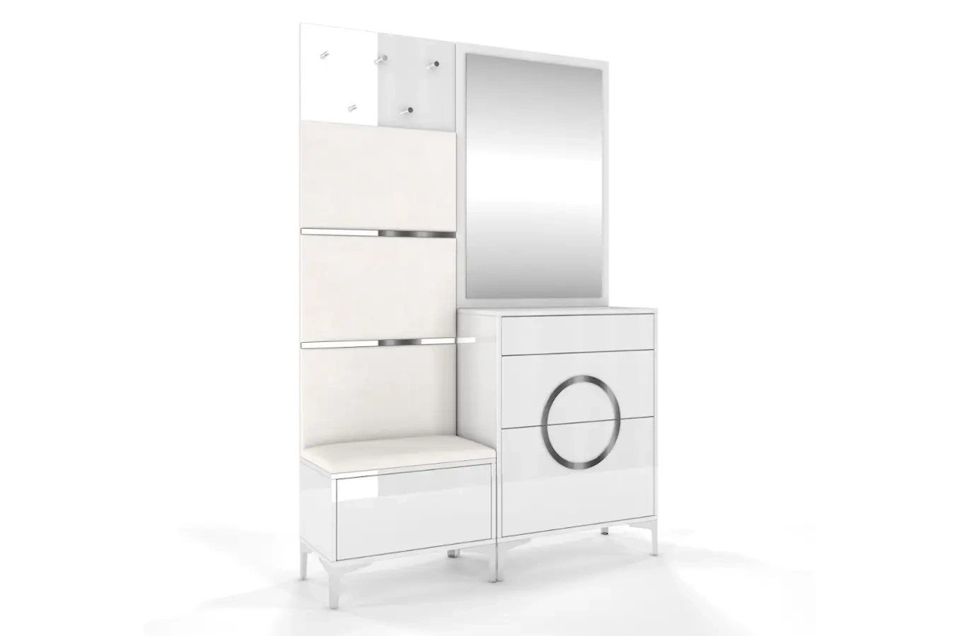 Biało-srebrna komoda Dancan EVELINE wysoki połysk / szer. 70 cm