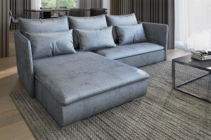 Nowoczesny narożnik SELAVI z funkcją spania i pojemnikiem na pościel