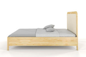 Tapicerowane łóżko drewniane sosnowe Visby MODENA z wysokim zagłówkiem / 140x200 cm, kolor naturalny, zagłówek Casablanca 2301