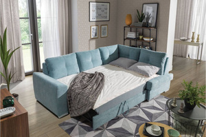 Elegancki narożnik AZURRA Mini z funkcją spania i pojemnikiem na pościel