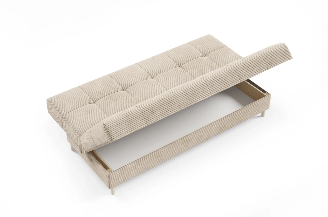 Nowoczesna sofa ABBY w skandynawskim stylu z funkcją spania i pojemnikiem na pościel