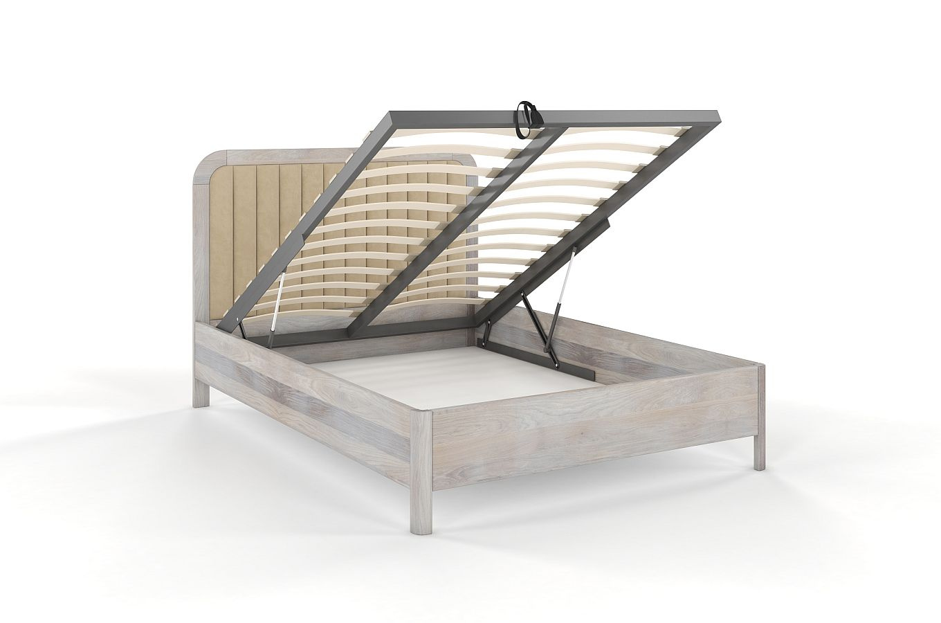 Tapicerowane łóżko drewniane dębowe Visby MODENA BC z wysokim zagłówkiem (skrzynia na pościel)