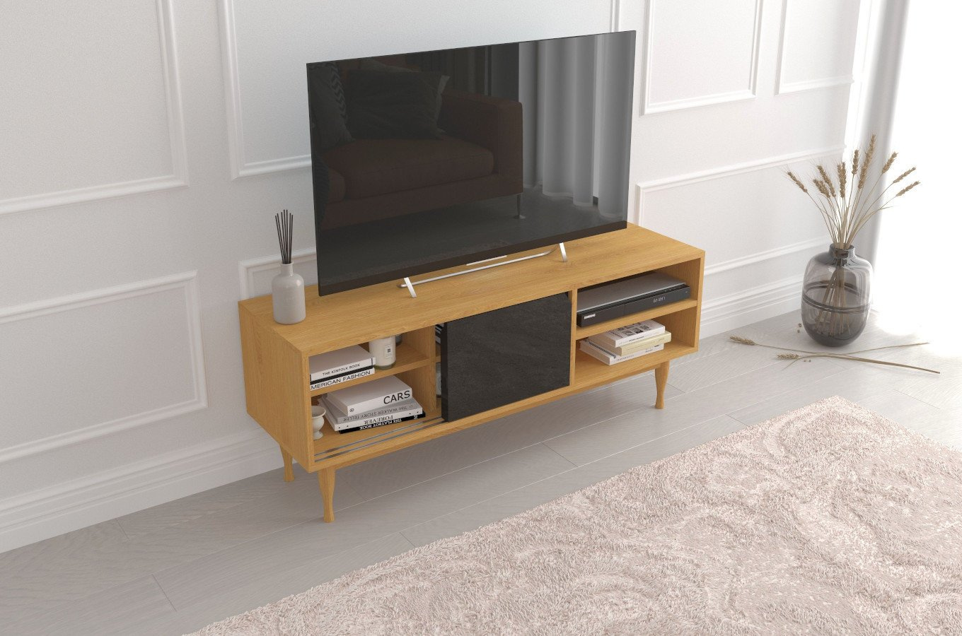 Szafka RTV Skandica ELZA Black na dębowych nogach / szer. 135 cm