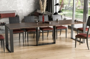 Nowoczesny rozkładany stół BORYS na metalowych nogach 130-330 x 80 cm (dąb monastery)