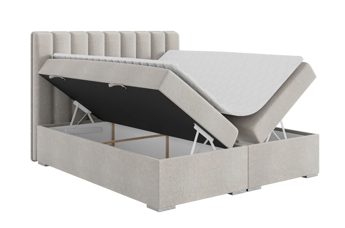 Eleganckie tapicerowane łóżko kontynentalne do sypialni CAREN z pojemnikiem na pościel