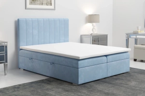 Eleganckie tapicerowane łóżko kontynentalne do sypialni CAREN z pojemnikiem na pościel