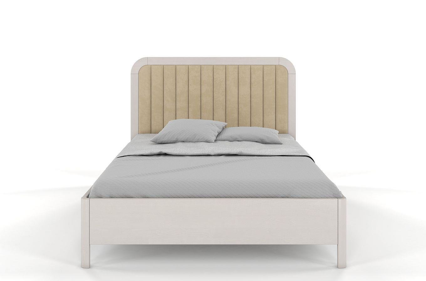 Tapicerowane łóżko drewniane sosnowe Visby MODENA z wysokim zagłówkiem / 180x200 cm, kolor biały, zagłówek Casablanca 2302