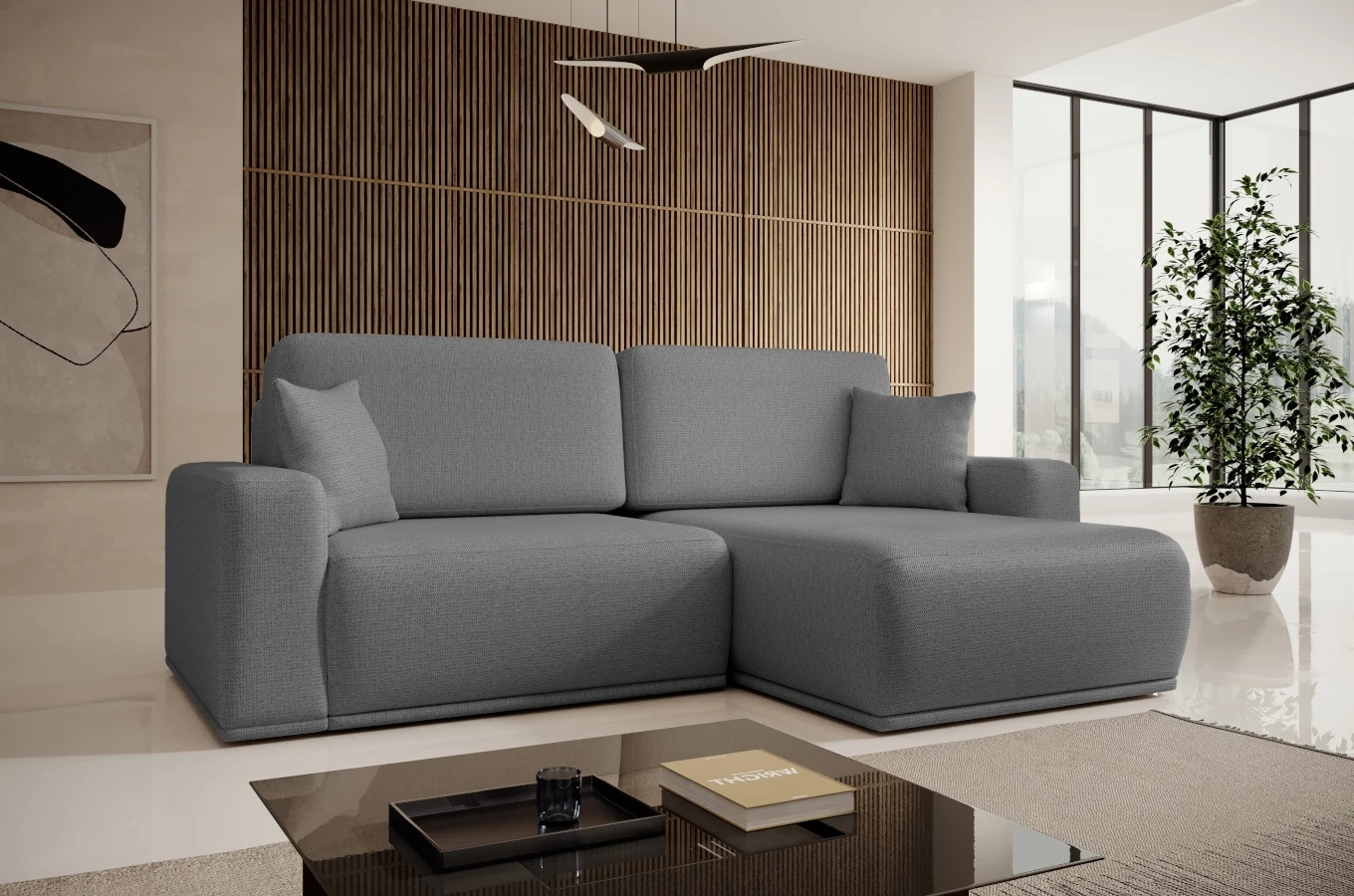 Nowoczesny narożnik LAPIS z funkcją spania i pojemnikiem na pościel