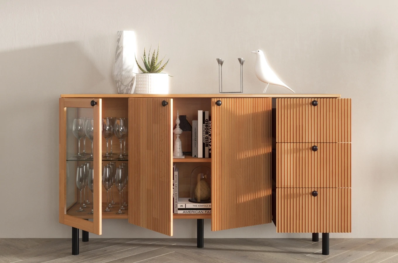 Komoda bukowa Visby Norvik / szerokość 160 cm / kolor naturalny