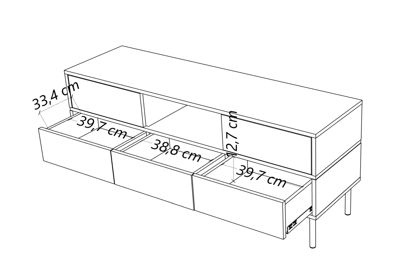 Elegancka biała komoda RTV Dancan MARIKA ze złotymi dodatkami / szer. 137,5 cm