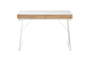 Nowoczesne biurko biało-dębowe z szufladami BUKAREST na metalowych nogach / 120x60 cm