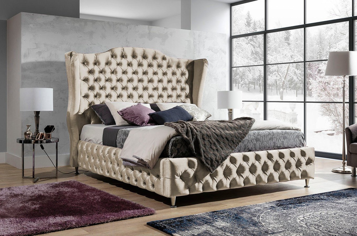 Eleganckie łóżko tapicerowane do sypialni VALENTINO w stylu glamour