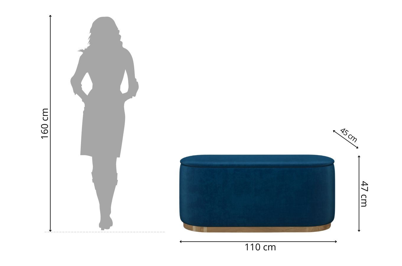 Granatowy owalny puf ze schowkiem Dancan SCARLETT na złotej podstawie