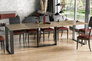 Nowoczesny rozkładany stół BORYS na metalowych nogach 130-330 x 80 cm (dąb nature)