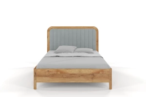 Tapicerowane łóżko drewniane dębowe Visby MODENA z wysokim zagłówkiem / 180x200 cm, lakier naturalny, zagłówek Casablanca 2314