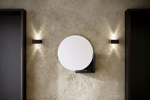 Okrągłe czarne lustro z półką Skandica LUCIJA / średnica 60 cm