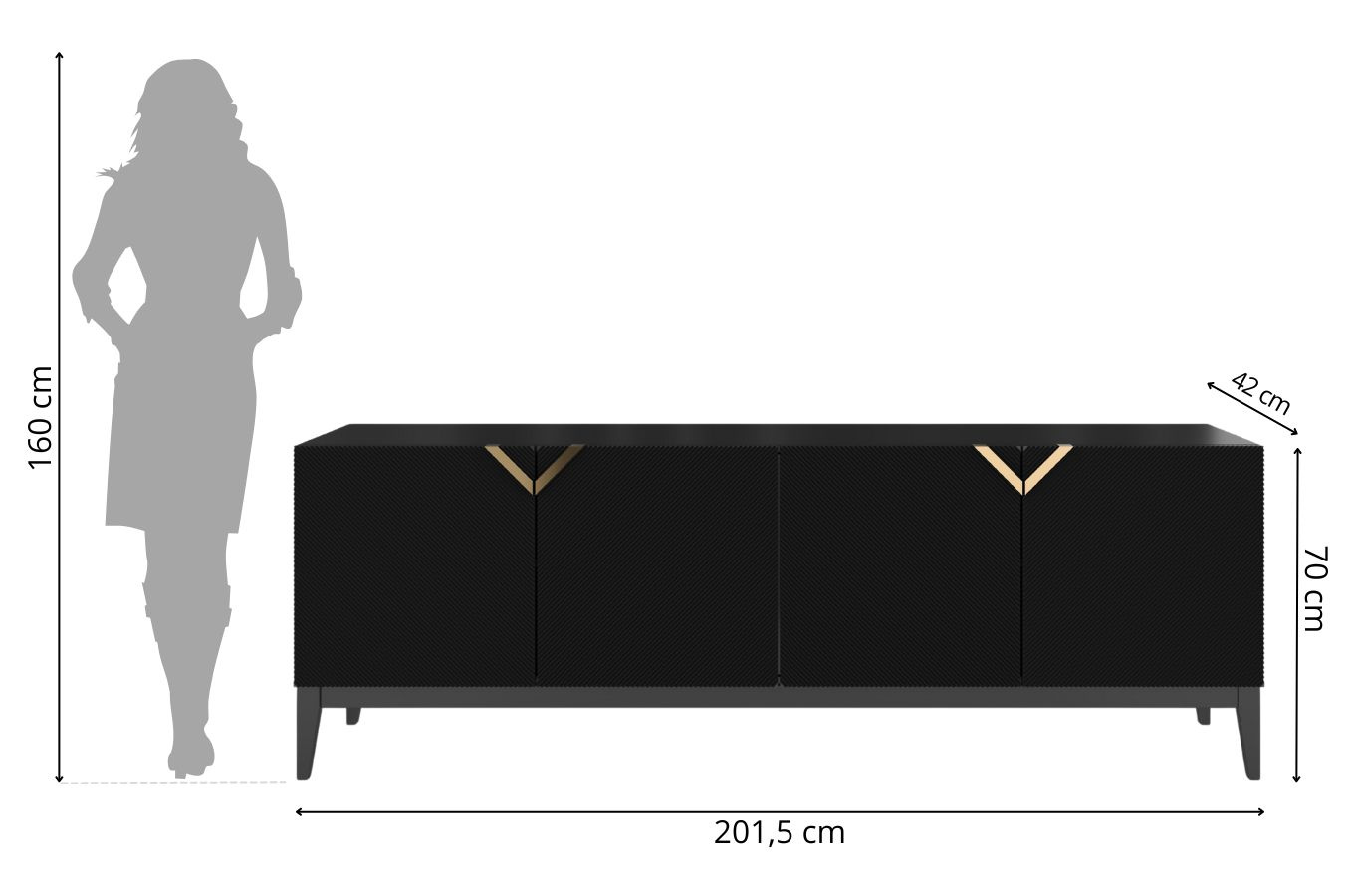 Drewniana komoda Visby DEMI LONG / kolor czarny / szer. 201,5 cm
