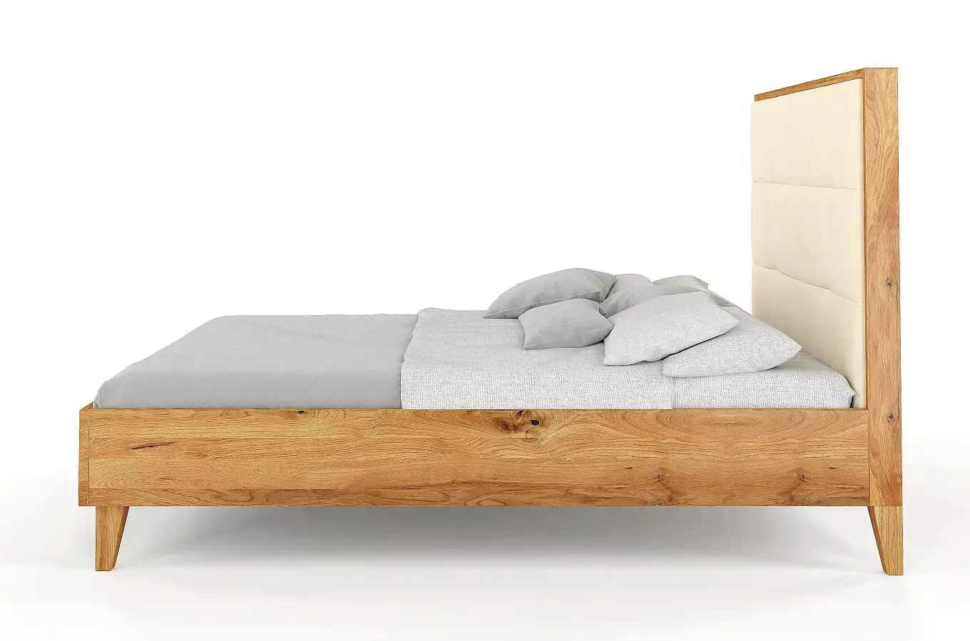 Tapicerowane łóżko drewniane dębowe Visby FRIDA z wysokim zagłówkiem / 160x200 cm, olej naturalny, zagłówek French Velvet 663