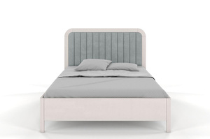 Tapicerowane łóżko drewniane bukowe Visby MODENA BC z wysokim zagłówkiem / 200x200 cm, kolor biały, zagłówek Casablanca 2314 (skrzynia na pościel)