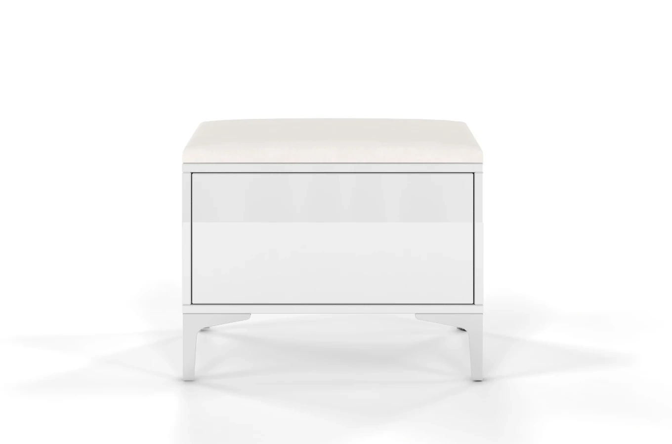 Biało-srebrne siedzisko z pojemnikiem Dancan EVELINE wysoki połysk / szer. 60 cm