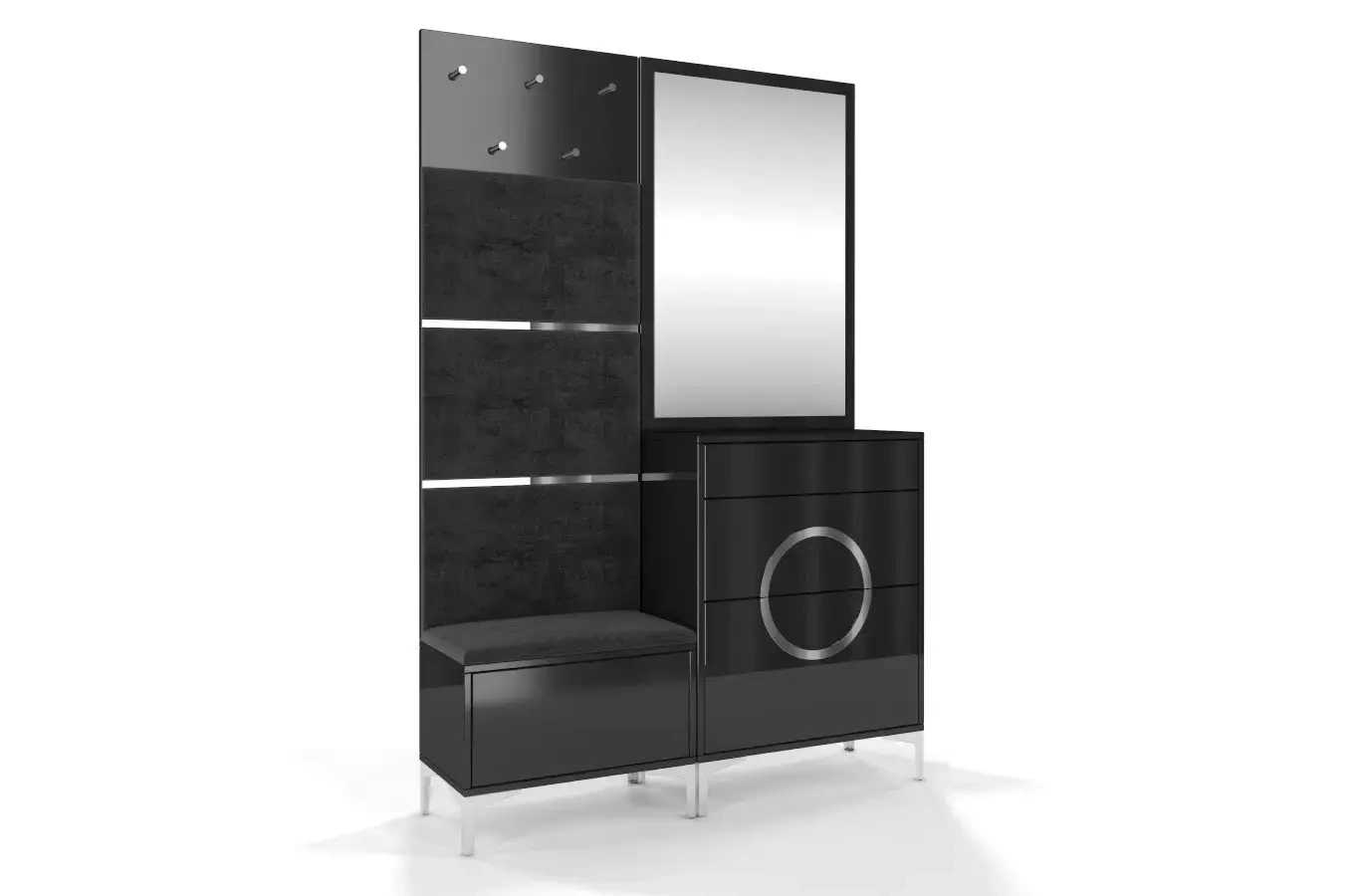 Elegancki, czarny zestaw mebli do przedpokoju Dancan EVELINE / wysoki połysk