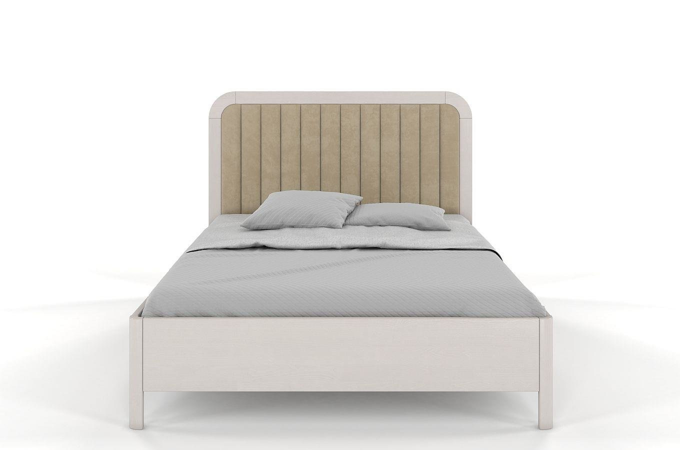 Tapicerowane łóżko drewniane sosnowe Visby MODENA z wysokim zagłówkiem / 120x200 cm, kolor biały, zagłówek Casablanca 2303