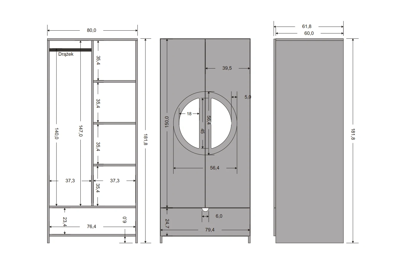 Drewniana szafa dębowa z rattanem Skandica HARMARK 2D1S3P