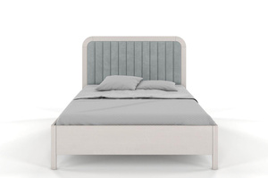 Tapicerowane łóżko drewniane sosnowe Visby MODENA BC z wysokim zagłówkiem / 140x200 cm, kolor biały, zagłówek Casablanca 2314 (skrzynia na pościel)