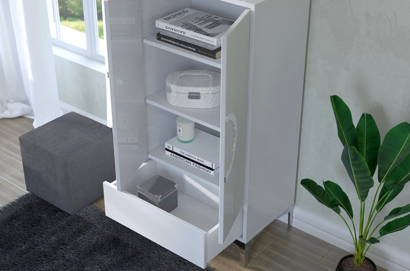 Biała wysoka nowoczesna komoda Dancan EVA połysk / szer. 60 cm