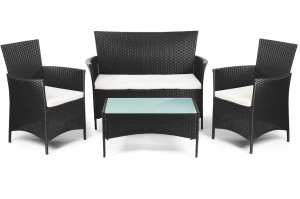 Zestaw mebli ogrodowych z polirattanu FORTE - sofa + dwa krzesła + stolik z blatem z hartowanego szkła