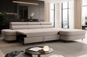 Nowoczesny narożnik TANZANIT J z funkcją spania i pojemnikiem na pościel