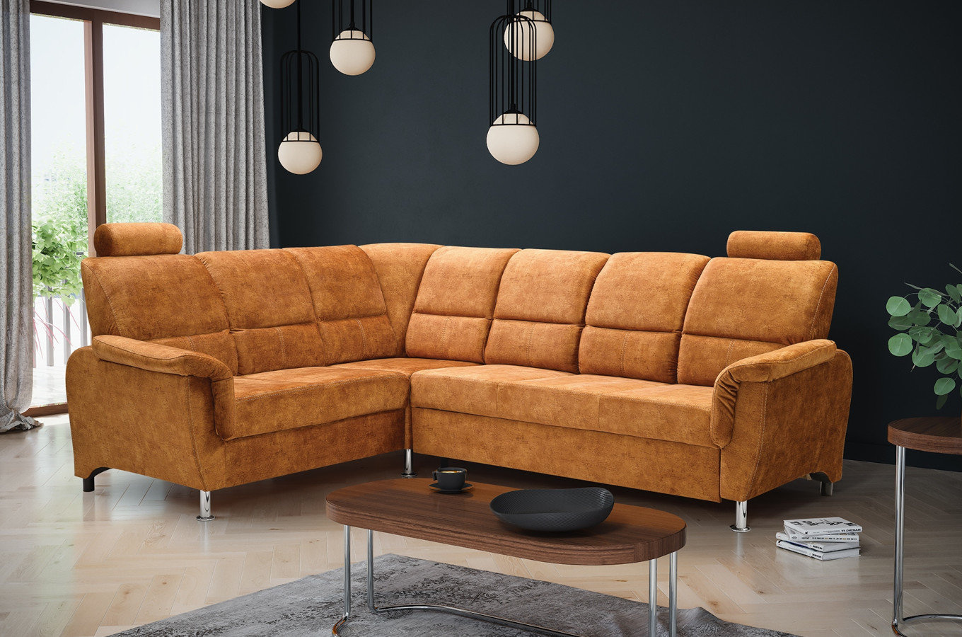 Klasyczny rozkładany narożnik DANIELA z pojemnikiem na pościel