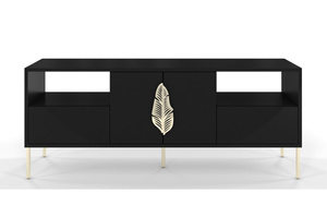 Czarna komoda RTV Skandica MERLIN ze złotymi dodatkami / szer. 138 cm