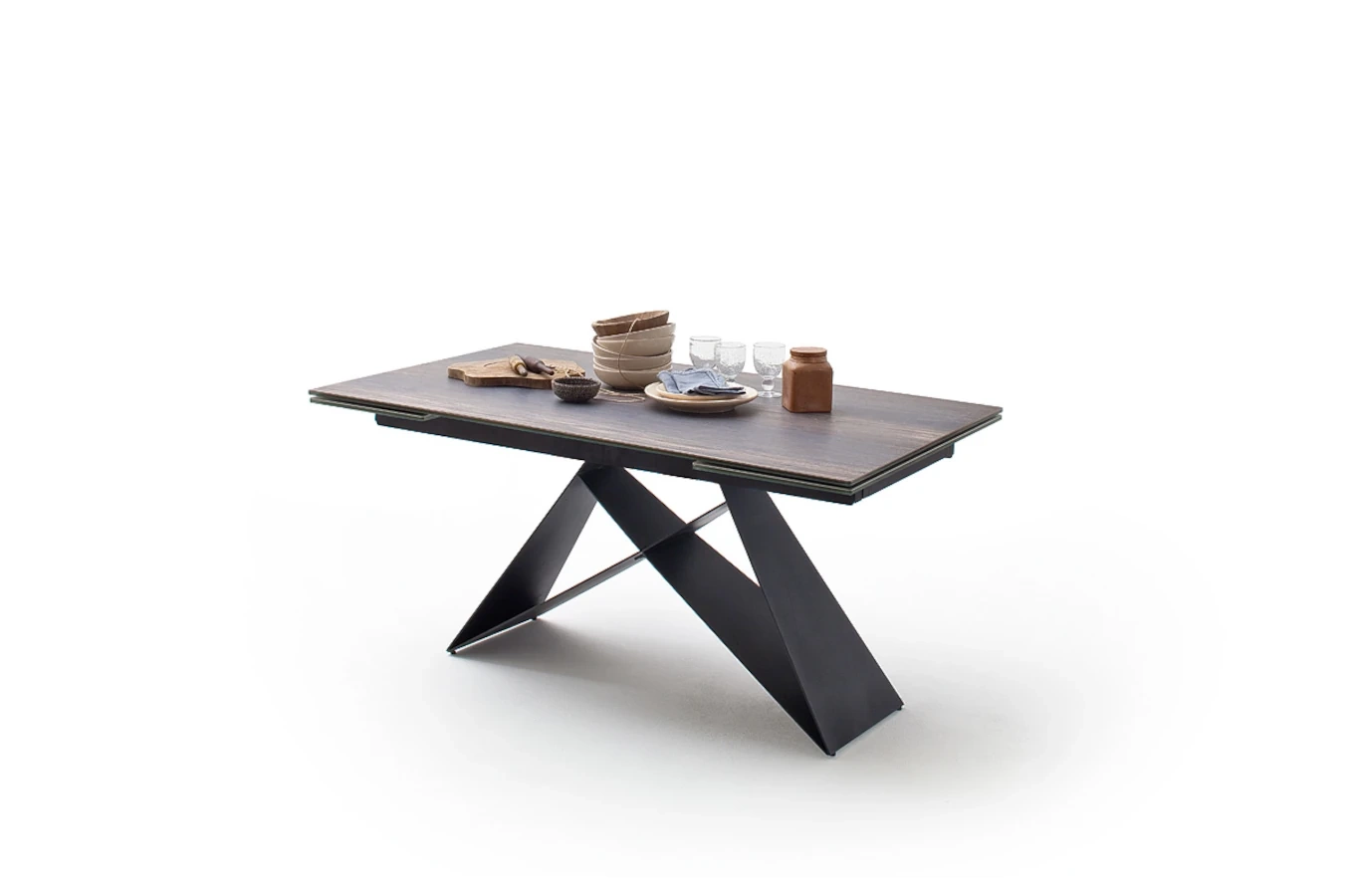 Nowoczesny rozkładany stół KOBE z ceramicznym blatem na metalowych nogach, kolor ciemne drewno / 160-240 x 90 cm