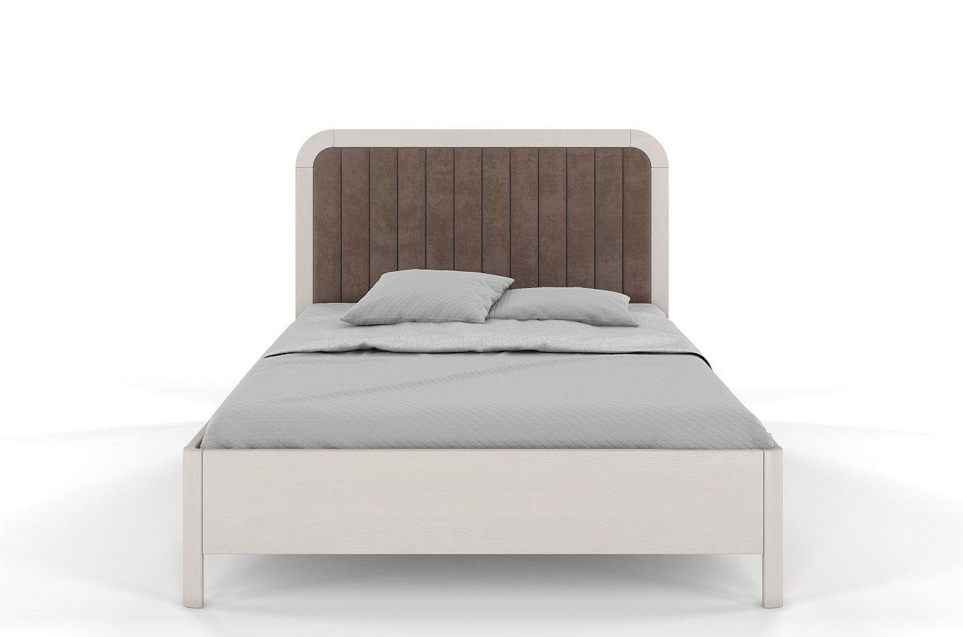 Tapicerowane łóżko drewniane sosnowe Visby MODENA z wysokim zagłówkiem / 140x200 cm, kolor biały, zagłówek Casablanca 2306