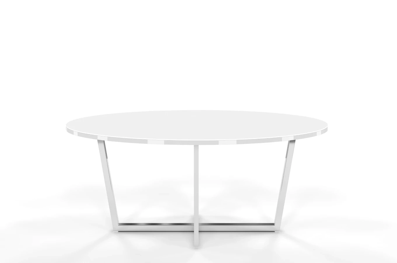 Biały stolik kawowy Dancan ROCKET z białym szklanym blatem i srebrną nogą