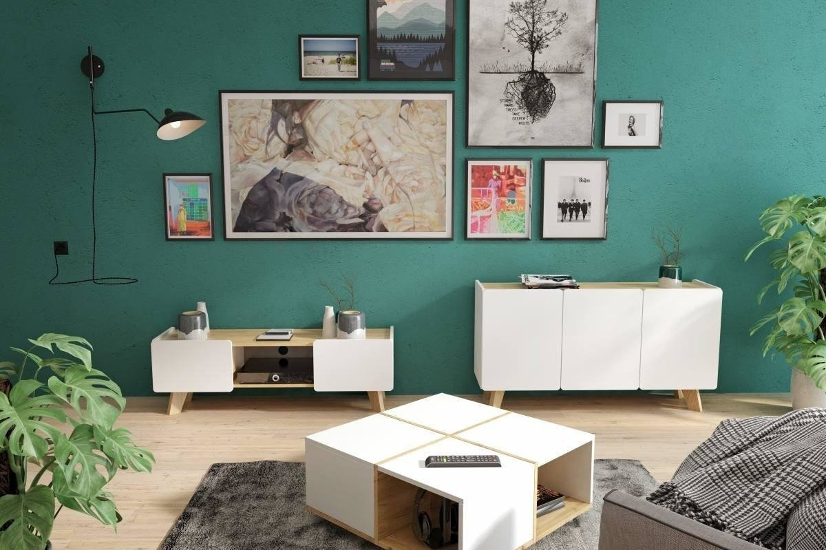 Szafka RTV Skandica LETT 02 na dębowych nogach / szer. 135 cm