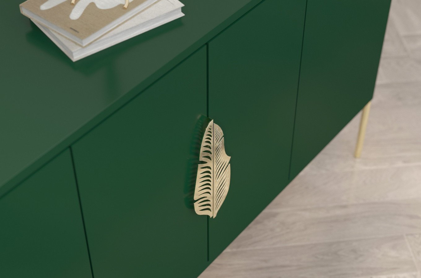 Zielona komoda Skandica MERLIN ze złotymi dodatkami / szer. 138 cm
