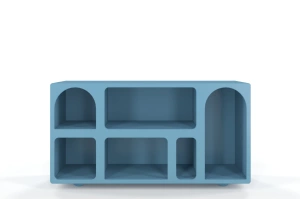 Drewniana komoda - regał - szafka RTV z łukami Visby OLIMPIA LONG / kolor pastelowy niebieski / szer. 140 cm