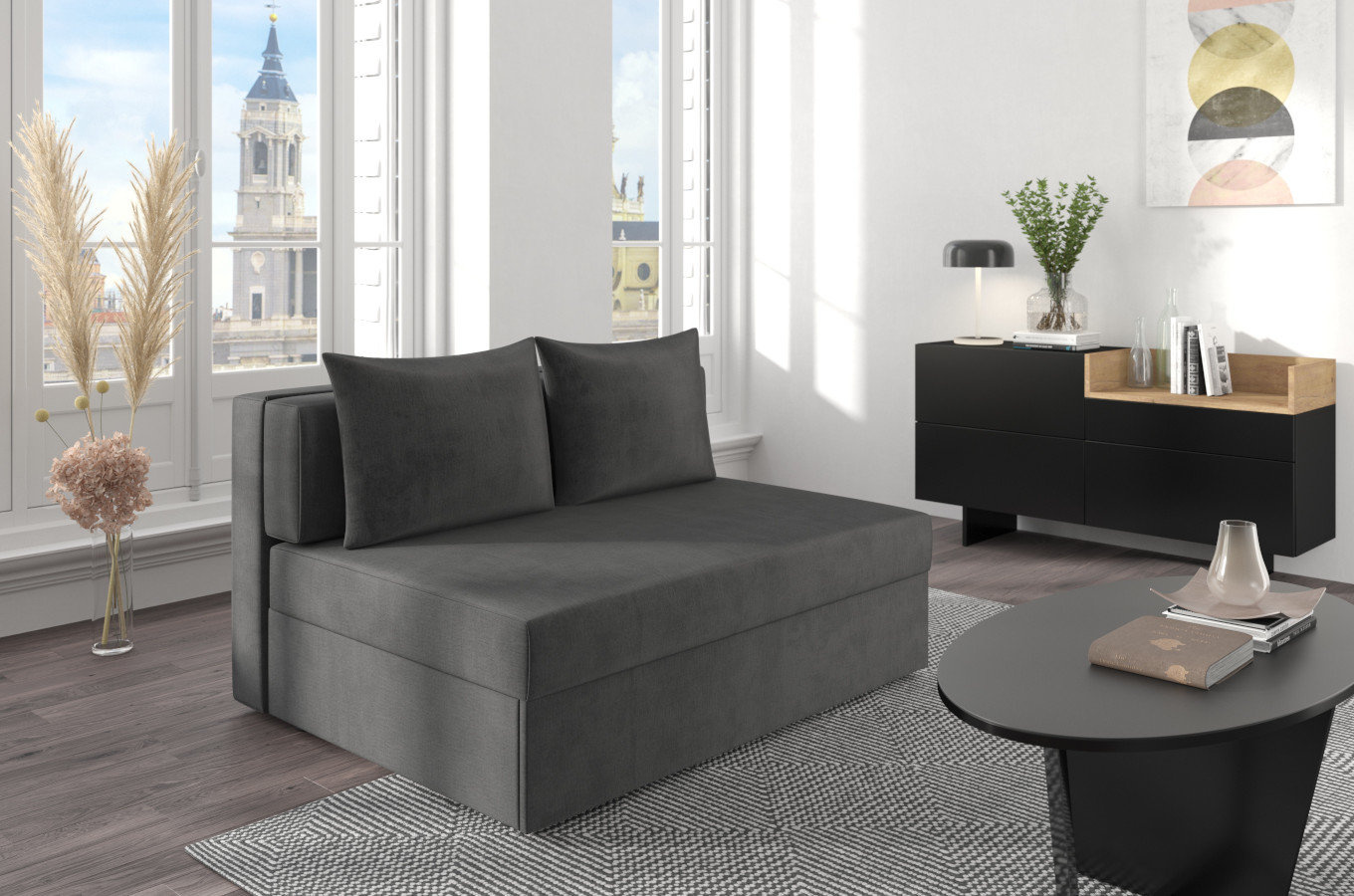 Nowoczesna rozkładana sofa Dancan OLGA z funkcją spania i pojemnikiem na pościel / 4 szerokości + 5 kolorów do wyboru!