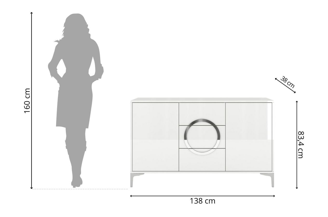 Biała nowoczesna komoda Dancan EVA połysk / szer. 138 cm