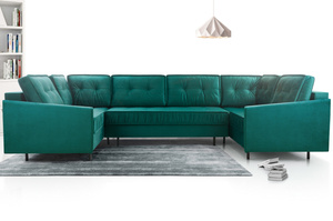 Duży nowoczesny narożnik ZANZIBAR U z funkcją spania i pojemnikiem na pościel