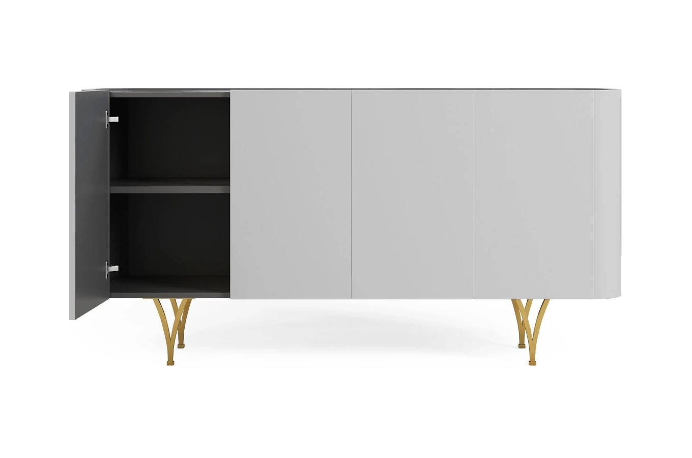 Nowoczesna szara komoda Dancan MONZA ze złotymi nóżkami / szer. 160 cm