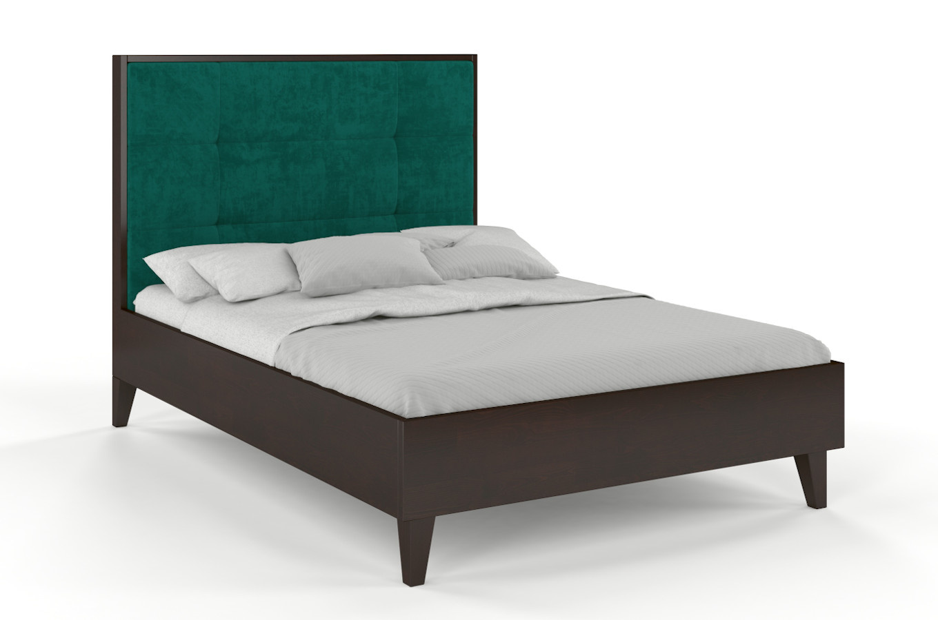 Tapicerowane łóżko drewniane sosnowe Visby FRIDA z wysokim zagłówkiem