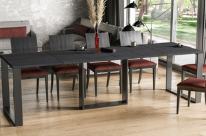 Nowoczesny rozkładany stół BORYS na metalowych nogach 130-290 x 80 cm (ciemny beton)