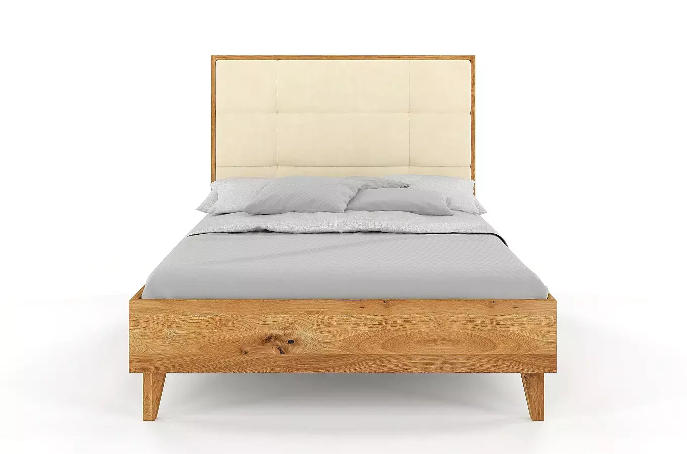 Tapicerowane łóżko drewniane dębowe Visby FRIDA z wysokim zagłówkiem / 120x200 cm, lakier naturalny, zagłówek French Velvet 677