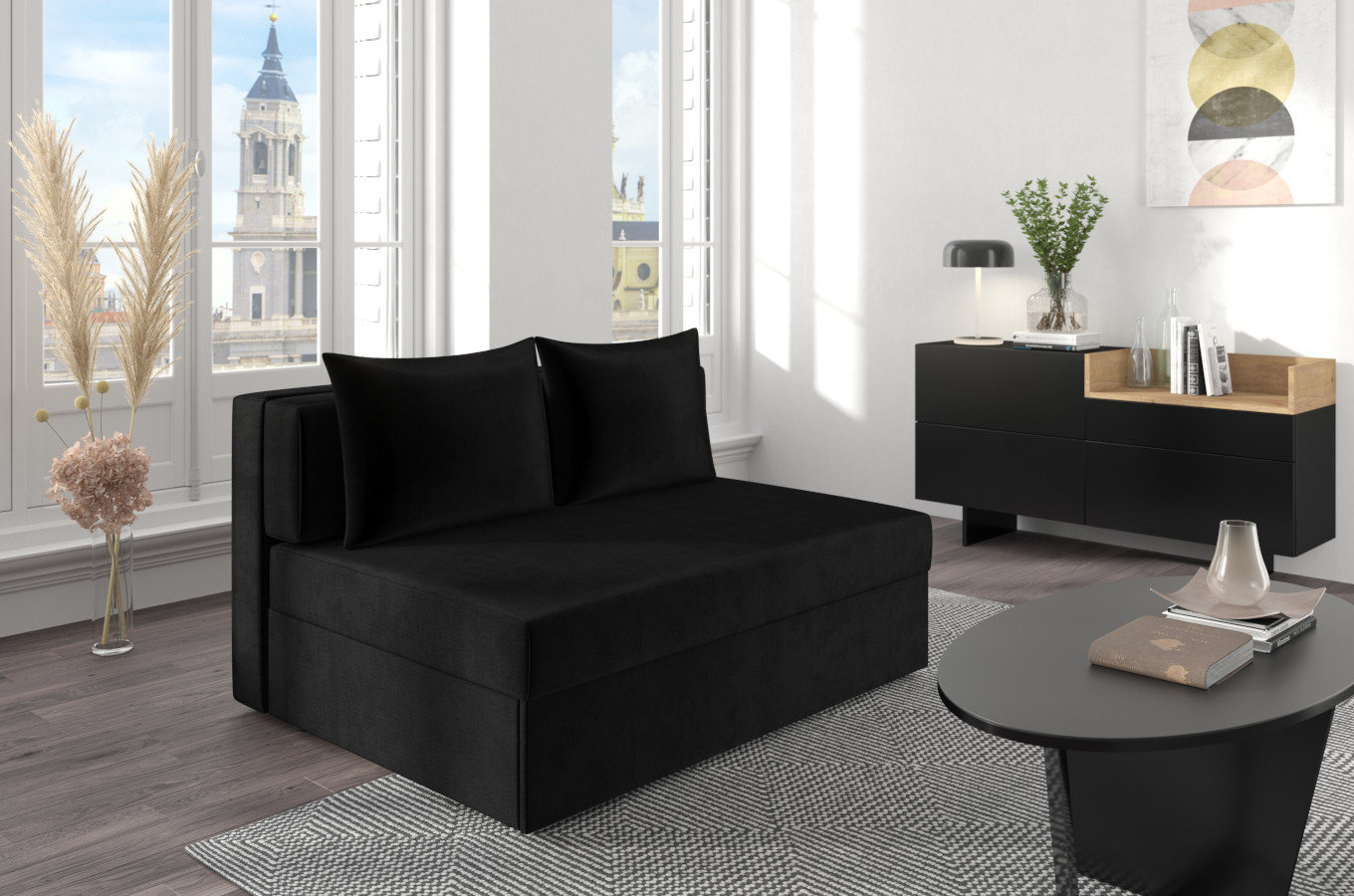 Nowoczesna rozkładana sofa Dancan OLGA z funkcją spania i pojemnikiem na pościel / 4 szerokości + 5 kolorów do wyboru!
