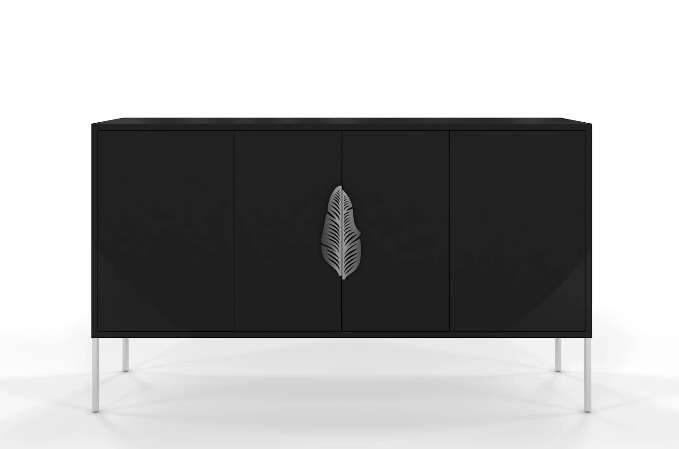 Czarna komoda Skandica MERLIN ze srebrnymi dodatkami / szer. 138 cm