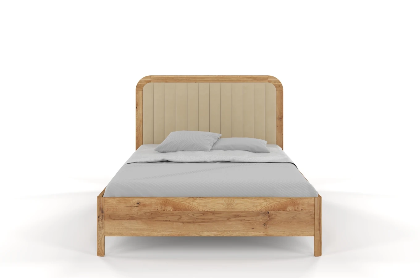 Tapicerowane łóżko drewniane dębowe Visby MODENA z wysokim zagłówkiem / 200x200 cm, olej naturalny, zagłówek Casablanca 2302