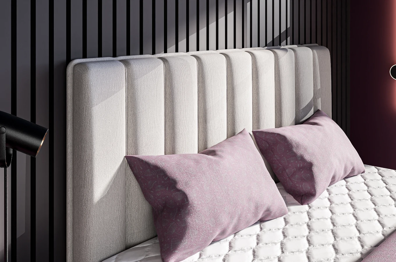 Eleganckie tapicerowane łóżko kontynentalne do sypialni CAREN z pojemnikiem na pościel